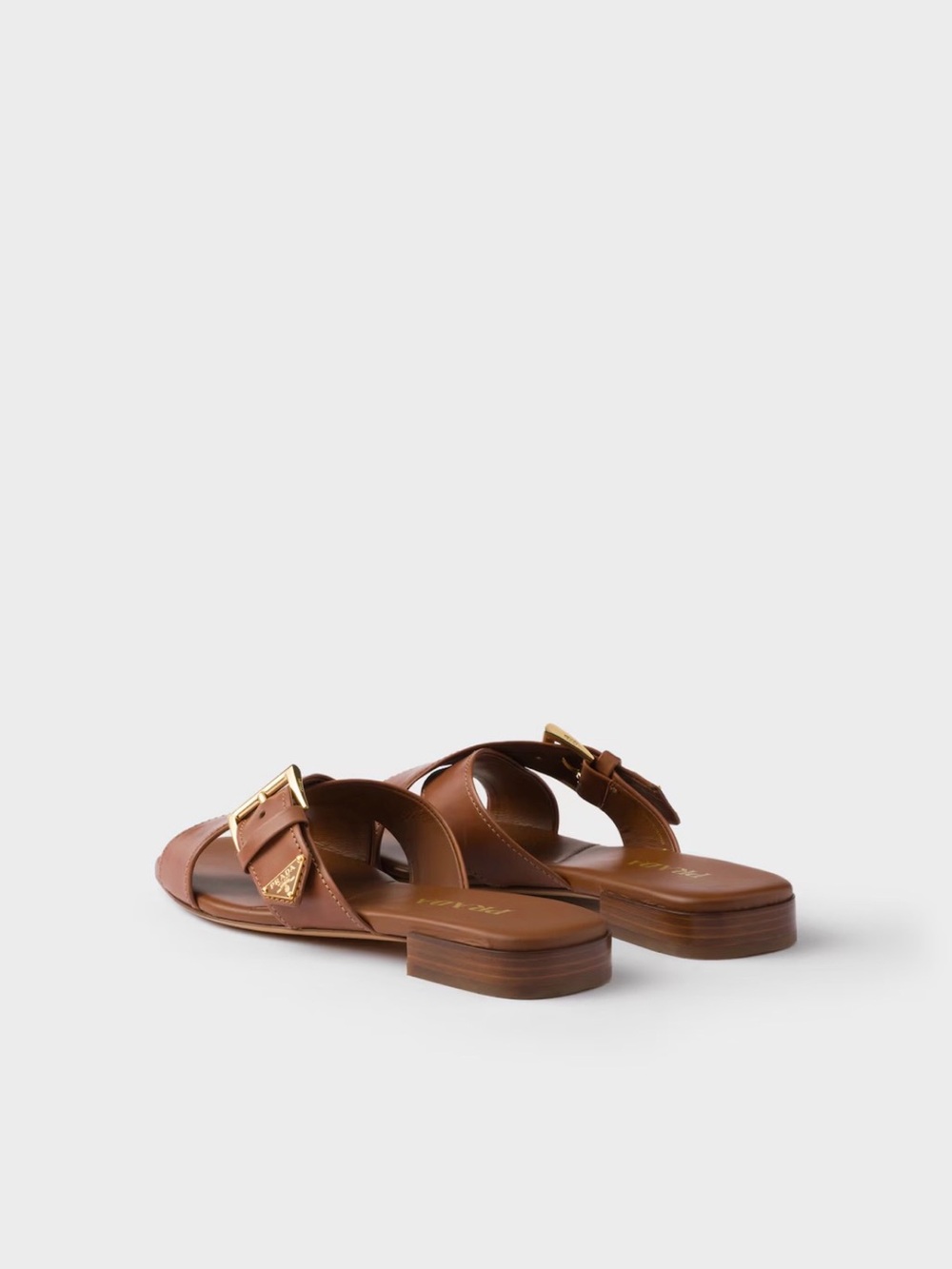 Prada Crisscross Leather Slide Sandals Brown Gold Logo Buckle 37.5 NWT - Picture 4 of 13